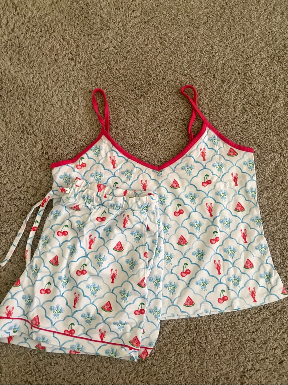 Roller Rabbit White Cami & Shorts Set with Pink Trim and Fruit Motif